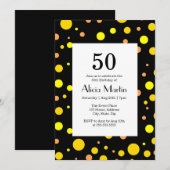 Sinaasappel Geel Goud Polka Dot Zwart 50e Verjaard Kaart (Voorkant / Achterkant)
