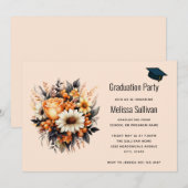 Sinaasappel Geel Grijs Bloemboeket Afstuderen Kaart (Voorkant / Achterkant)