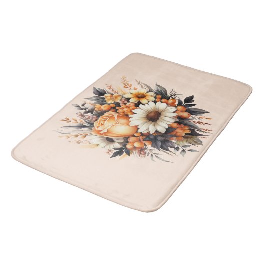 Sinaasappel Geel Grijs Bloemboeket Badmat (Gekanteld)