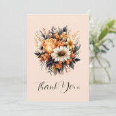 Sinaasappel Geel Grijs Bloemboeket Bedankkaart (Staand voorkant)