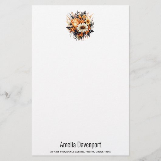 Sinaasappel Geel Grijs Bloemboeket Briefpapier (Voorkant)