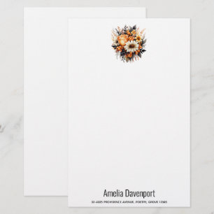 Sinaasappel Geel Grijs Bloemboeket Briefpapier