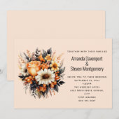 Sinaasappel Geel Grijs Bloemboeket Bruiloft Kaart (Voorkant / Achterkant)