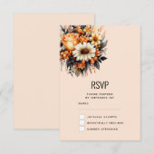 Sinaasappel Geel Grijs Bloemboeket Bruiloft RSVP Kaartje (Voorkant / Achterkant)