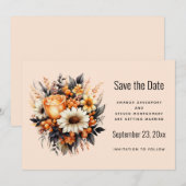 Sinaasappel Geel Grijs Bloemboeket Bruiloft Save The Date (Voorkant / Achterkant)