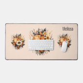 Sinaasappel Geel Grijs Bloemboeket Bureaumat (Keyboard & Muis)