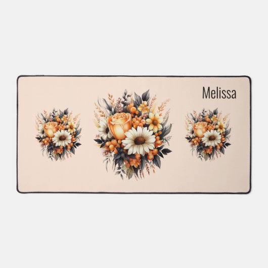 Sinaasappel Geel Grijs Bloemboeket Bureaumat (Voorkant)