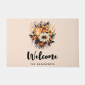 Sinaasappel Geel Grijs Bloemboeket Deurmat (Voorkant)