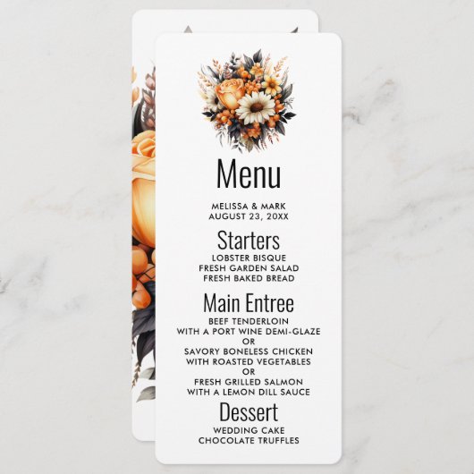 Sinaasappel Geel Grijs Bloemboeket Kaart (Voorkant / Achterkant)