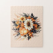 Sinaasappel Geel Grijs Bloemboeket Legpuzzel (Verticaal)