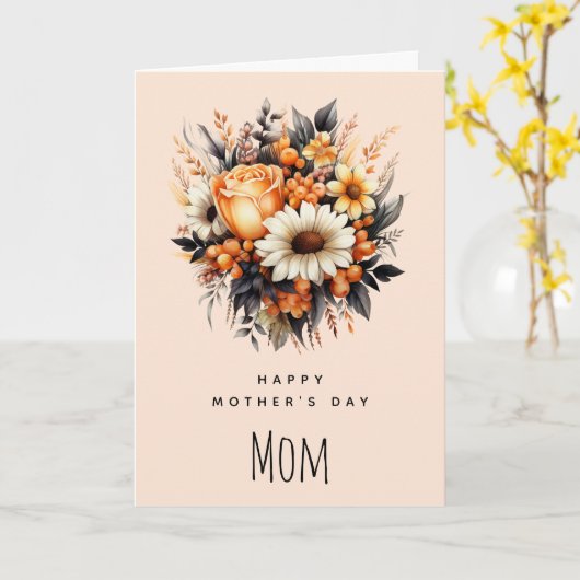 Sinaasappel Geel Grijs Bloemboeket Moederdag Kaart (Gele Bloem)