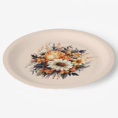 Sinaasappel Geel Grijs Bloemboeket Papieren Bordje (Gekanteld)