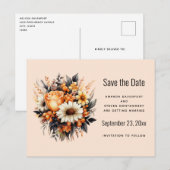 Sinaasappel Geel Grijs Bloemboeket Save the Date Uitnodiging Briefkaart (Voorkant / Achterkant)