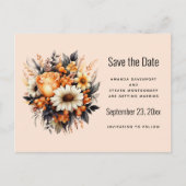 Sinaasappel Geel Grijs Bloemboeket Save the Date Uitnodiging Briefkaart (Voorkant)