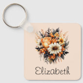 Sinaasappel Geel Grijs Bloemboeket Sleutelhanger (Voorkant)
