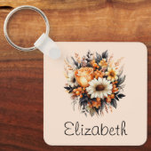 Sinaasappel Geel Grijs Bloemboeket Sleutelhanger (Voorkant)