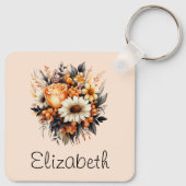 Sinaasappel Geel Grijs Bloemboeket Sleutelhanger (Achterkant)