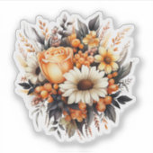 Sinaasappel Geel Grijs Bloemboeket Sticker (Voorkant)