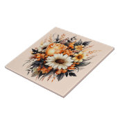 Sinaasappel Geel Grijs Bloemboeket Tegeltje (Zijkant)