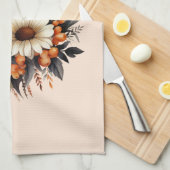 Sinaasappel Geel Grijs Bloemboeket Theedoek (Quarter Fold)