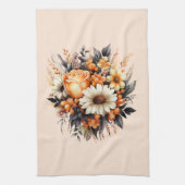 Sinaasappel Geel Grijs Bloemboeket Theedoek (Verticaal)
