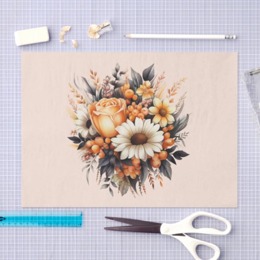 Sinaasappel Geel Grijs Bloemboeket Tissuepapier (Craft)