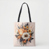 Sinaasappel Geel Grijs Bloemboeket Tote Bag (Voorkant)