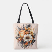 Sinaasappel Geel Grijs Bloemboeket Tote Bag (Achterkant)