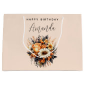 Sinaasappel Geel Grijs Bloemboeket Verjaardag Groot Cadeauzakje (Voorkant)