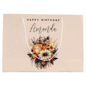 Sinaasappel Geel Grijs Bloemboeket Verjaardag Groot Cadeauzakje (Achterkant)