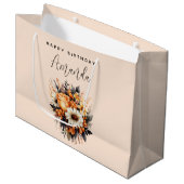 Sinaasappel Geel Grijs Bloemboeket Verjaardag Groot Cadeauzakje (Voorkant Gekanteld)