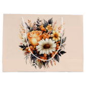 Sinaasappel Geel Grijs Bloemboeket Verjaardag Groot Cadeauzakje (Achterkant)