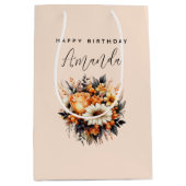 Sinaasappel Geel Grijs Bloemboeket Verjaardag Medium Cadeauzakje (Voorkant)