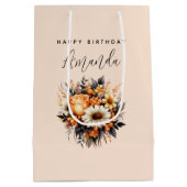 Sinaasappel Geel Grijs Bloemboeket Verjaardag Medium Cadeauzakje (Achterkant)