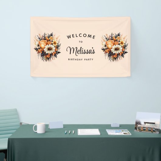 Sinaasappel Geel Grijs Bloemboeket Verjaardag Welk Spandoek (Beurs)