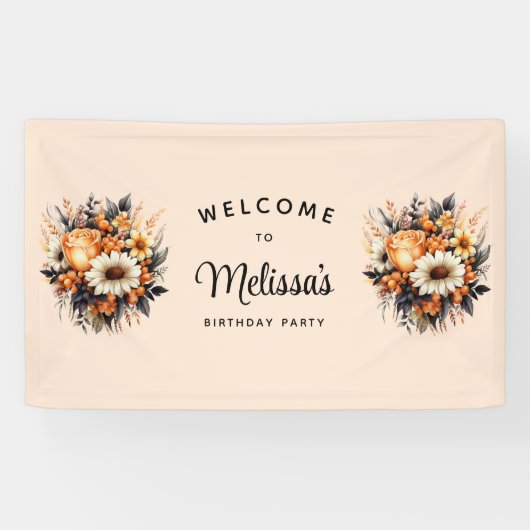 Sinaasappel Geel Grijs Bloemboeket Verjaardag Welk Spandoek (Horizontaal)