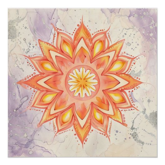 Sinaasappel & Geel Mandala-ontwerp Perfect Poster (Voorkant)