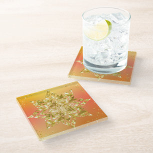 SINAASAPPEL & GEEL OMBRE MET GOUDEN MANDALA GLAZEN ONDERZETTER