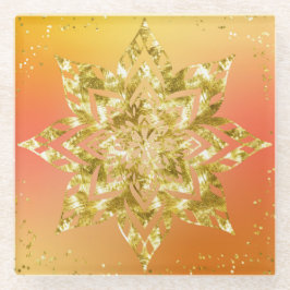 SINAASAPPEL & GEEL OMBRE MET GOUDEN MANDALA GLAZEN ONDERZETTER