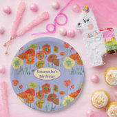 Sinaasappel Geel Paars Klaproos Klaprozen Bloem Ve Papieren Bordje (Feest)