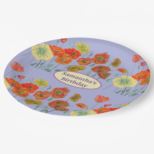 Sinaasappel Geel Paars Klaproos Klaprozen Bloem Ve Papieren Bordje (Gekanteld)