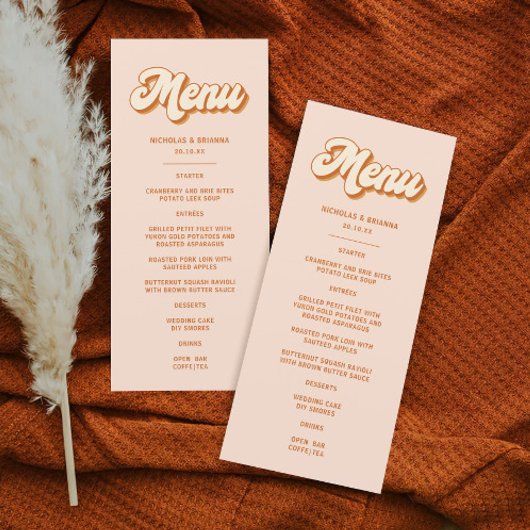  Sinaasappel Geel Retro 70s Boho Bruiloft Menu