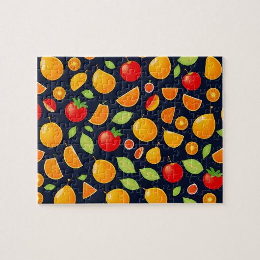 Sinaasappel, geel, rood en groen fruit legpuzzel (Horizontaal)