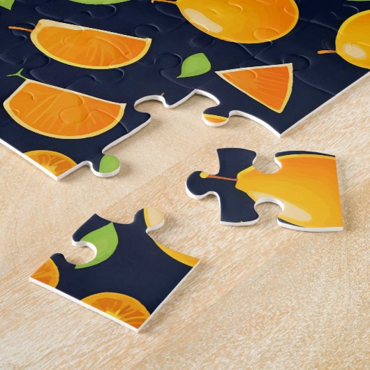 Sinaasappel, geel, rood en groen fruit legpuzzel (Zijkant)