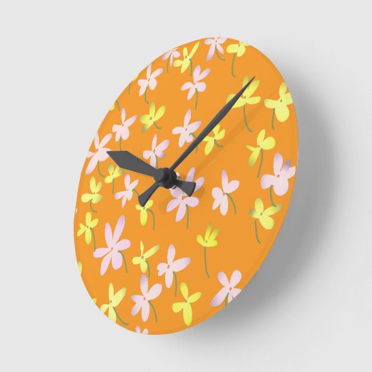 Sinaasappel geel roze minimalistische bloemen bota ronde klok (Hoek)