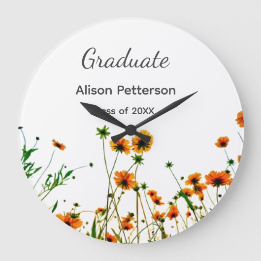 Sinaasappel geel wilde bloemen modern graduatie ru grote klok (Voorkant)