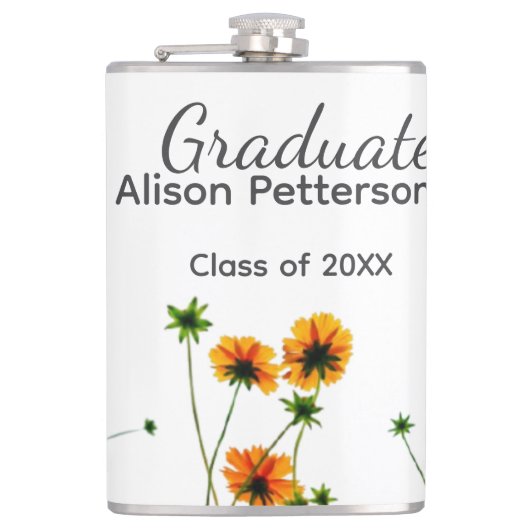 Sinaasappel geel wilde bloemen modern graduatie ru heupfles (Voorkant)