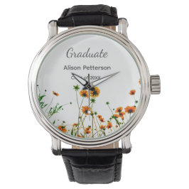 Sinaasappel geel wilde bloemen modern graduatie ru horloge