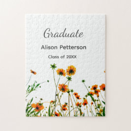 Sinaasappel geel wilde bloemen modern graduatie ru legpuzzel