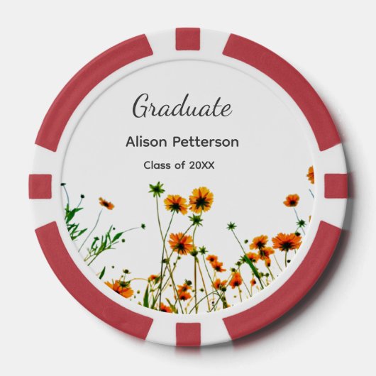 Sinaasappel geel wilde bloemen modern graduatie ru poker chips (Voorkant)